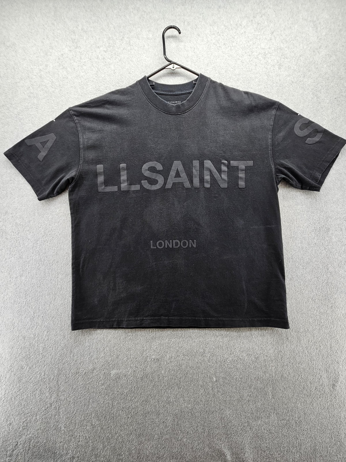 AllSaints Shirt Mens Large Black Oversized LLSAINT London Graphic Organic Tee