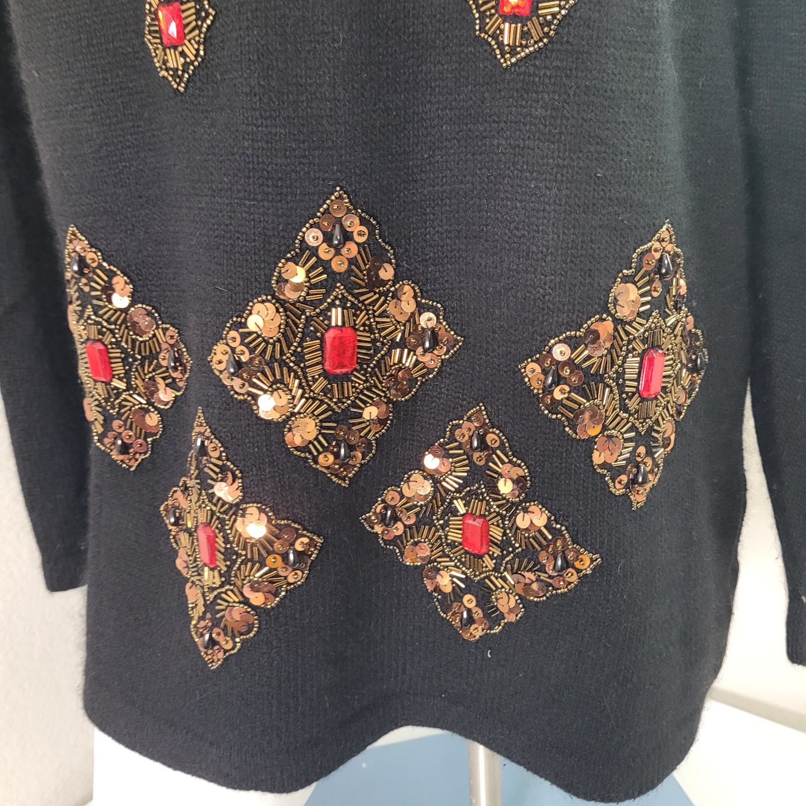 Robinson’s Large sweater knit Silk Angora Rabbit Hair beads sequin shoulder pads