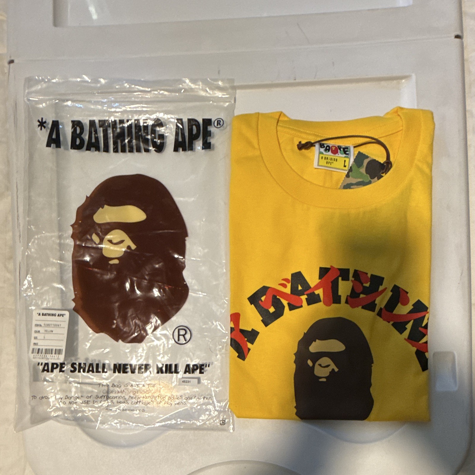 A Bathing Ape BAPE Men’s L Yellow Ape Head Graphic Logo Cotton Jersey Tee