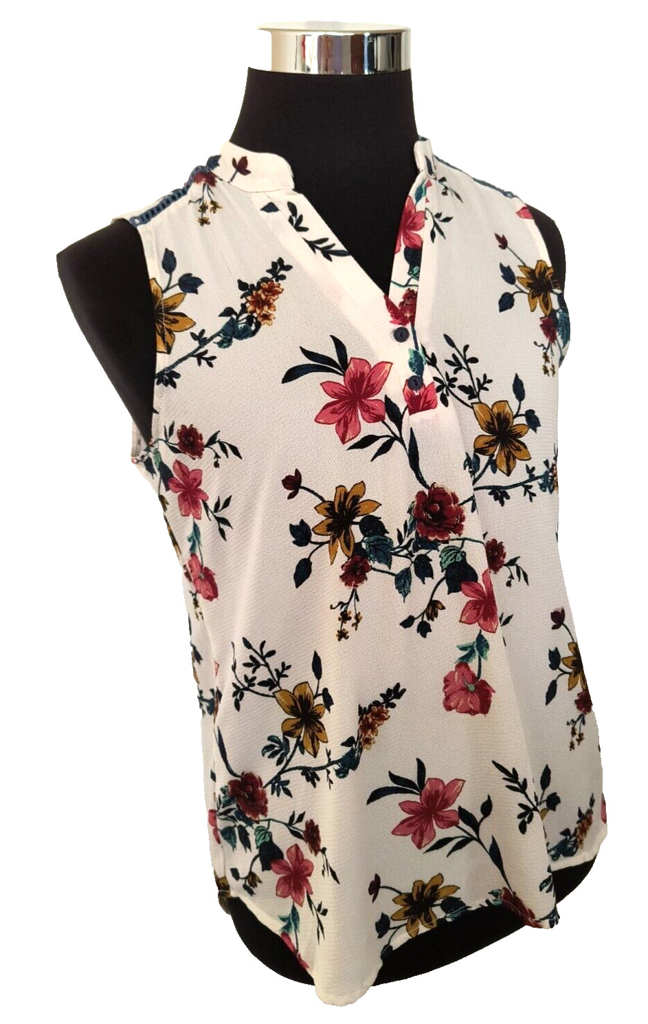Cure Sleeveless Blouse Women’s Size Medium Pullover Multicolor Floral on Ivory
