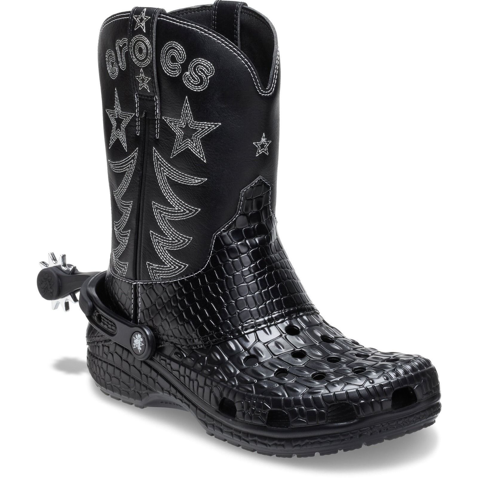 Crocs Classic Cowboy Boots Black Western Limited Edition M4 W6 Spurs Clogs