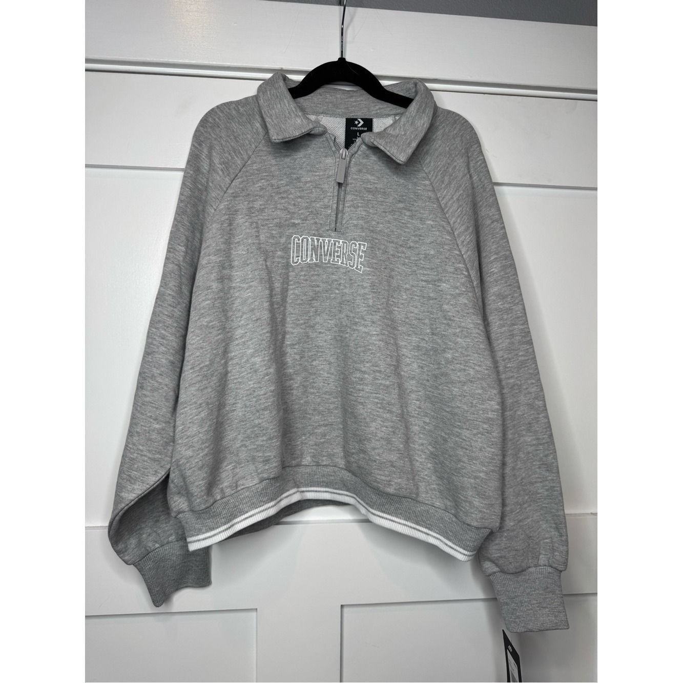 NWT girls Large 10/12 Converse Light Gray Quarter-Zip Pullover with Collar