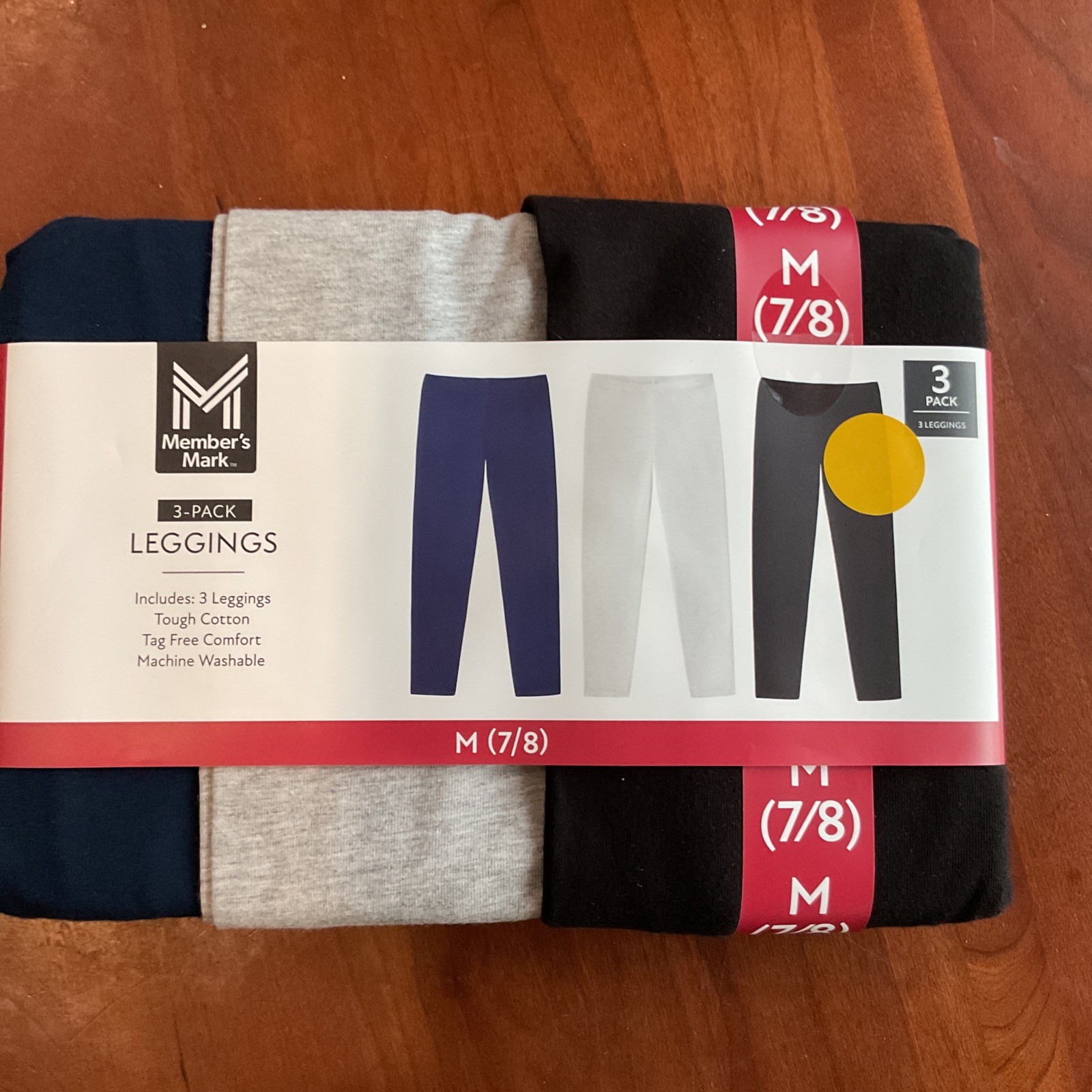 Members Mark Girls 3 Pack Leggings Multicolored( Navy,Gray,Black) Size 7/8