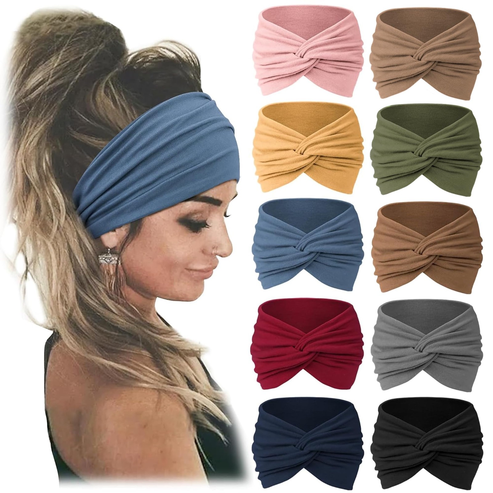 Jesries 10 PCS Women Headbands African Wide Hair 1 Count (Pack of 10), Pink