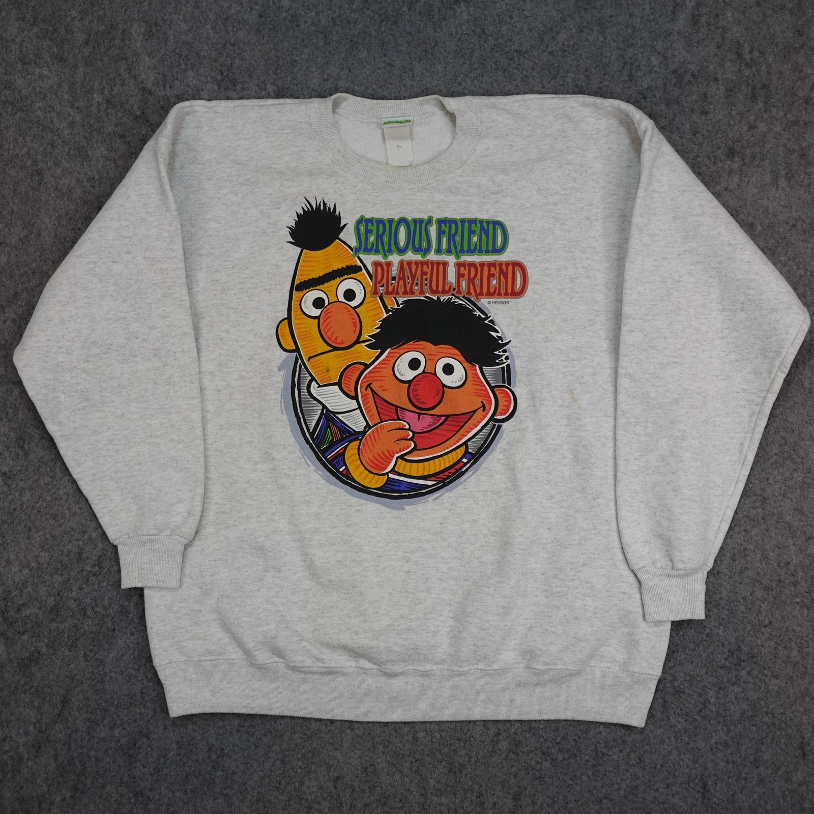 Vintage Sesame Street Sweatshirt Mens XL Gray Bert Ernie Jim Henson Muppet 90s