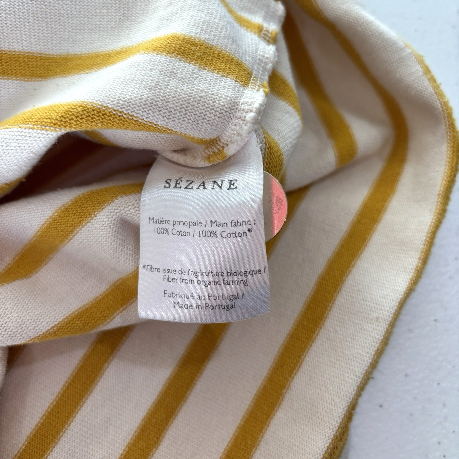 Sezane Colette Mariniere Top Women XXS Beige Gold Stripe Breton Nautical Preppy