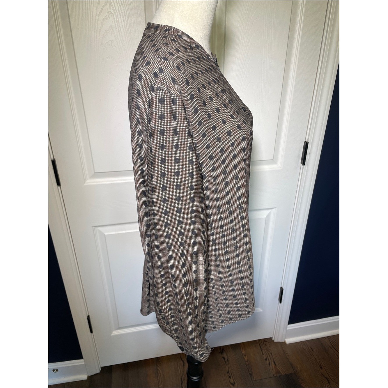 Vintage Calvin Klein Collection Silk Blouse 90s Houndstooth Polka Dot Top Sz 14