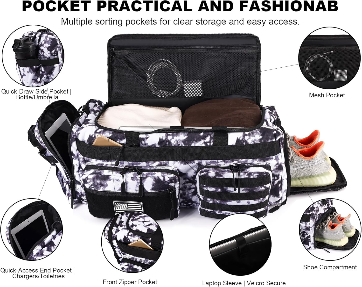 50L Tactical 3-in-1 Gym Duffle Backpack Laptop Shoe Compartment Travel Bag Black