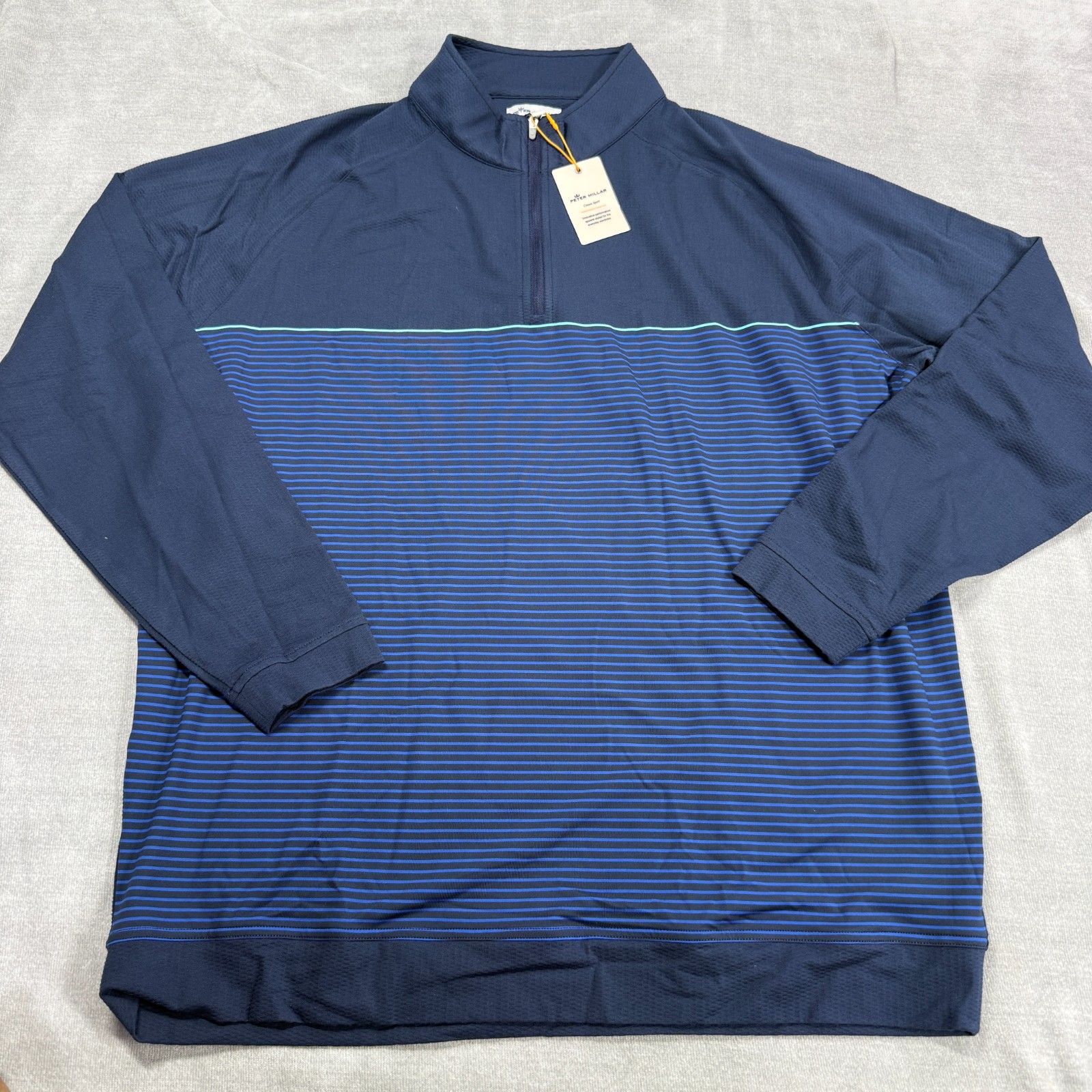Peter Millar Sweater Men’s 2XL Crown Soft Stripe Print 1/4 Zip Blue