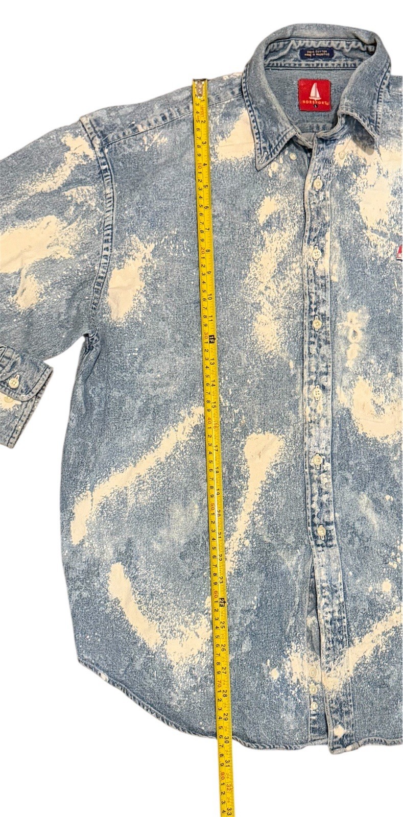 Vintage Norsport Blue Bleached Men’s Denim Shirt Size Large