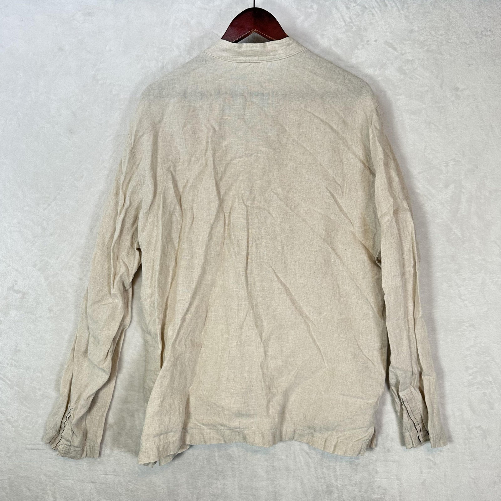 Murano Shirt Mens L Beige Baird McNutt Linen Button Up Band Collar Long Sleeve