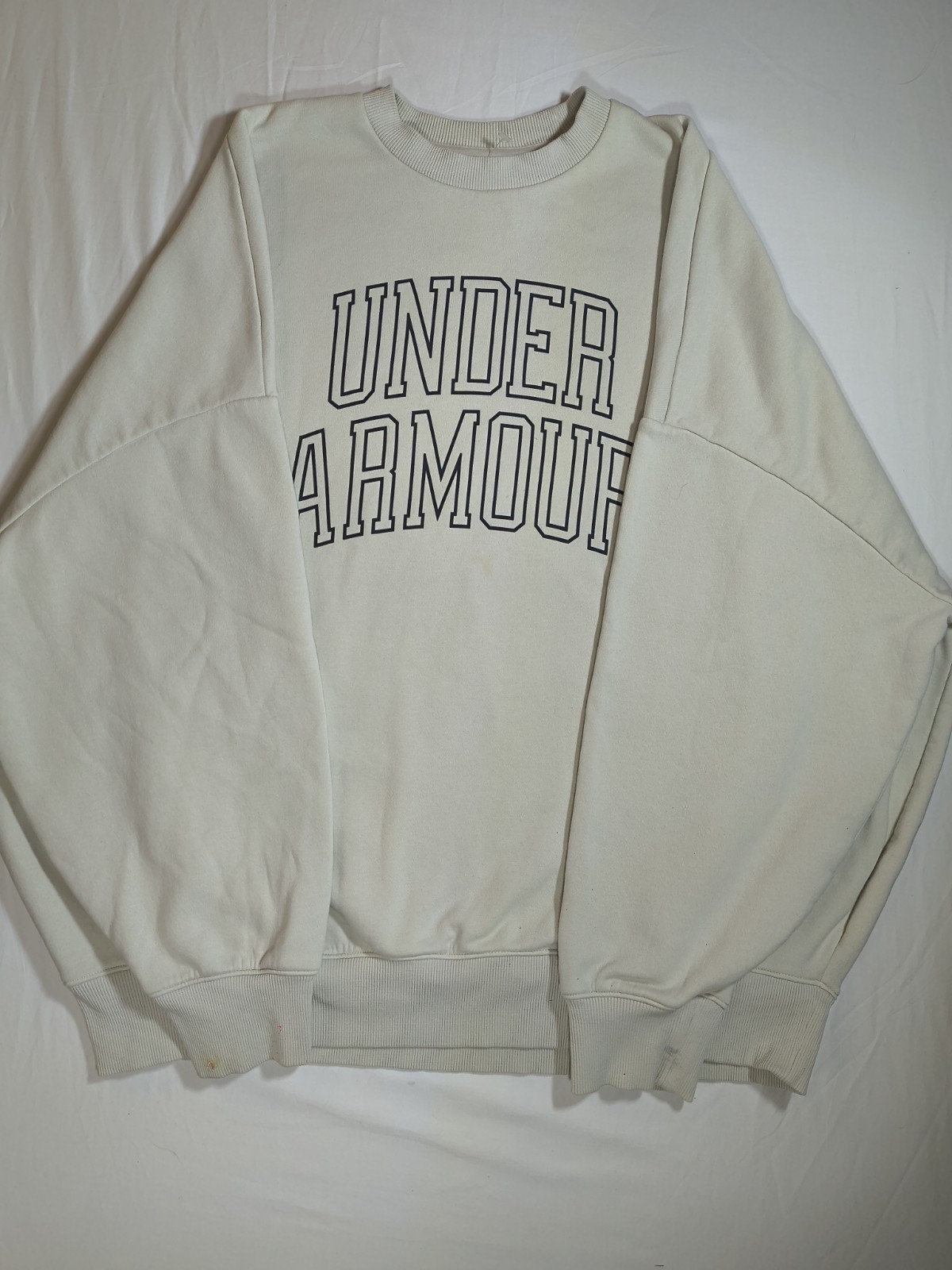 Under Armour Men’s XL Beige Fleece Crewneck Pullover Sweatshirt Loose Fit Logo