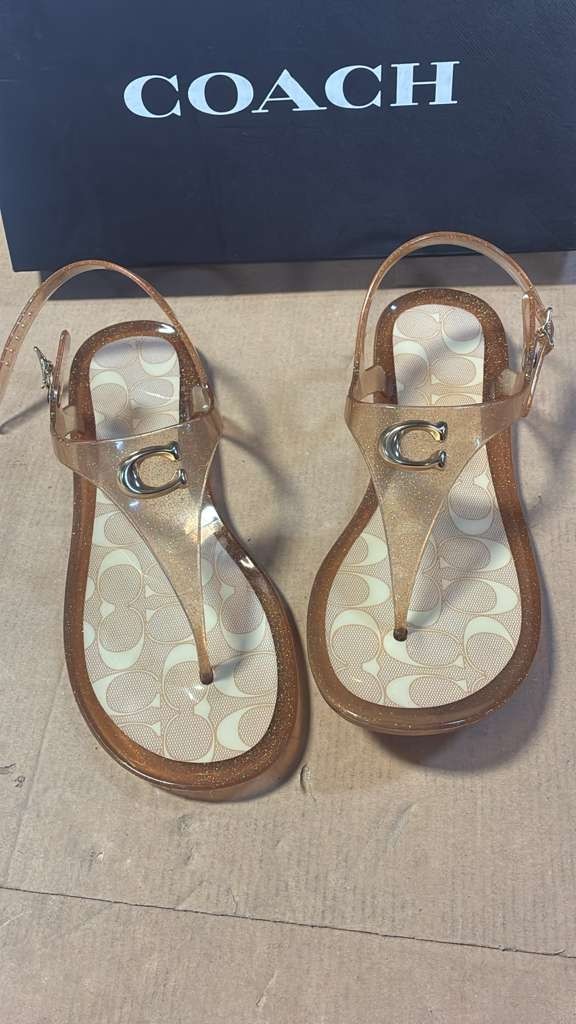 Coach C3067 Women’s Natalee Jelly Dark Gold Sandals size 7 see photo