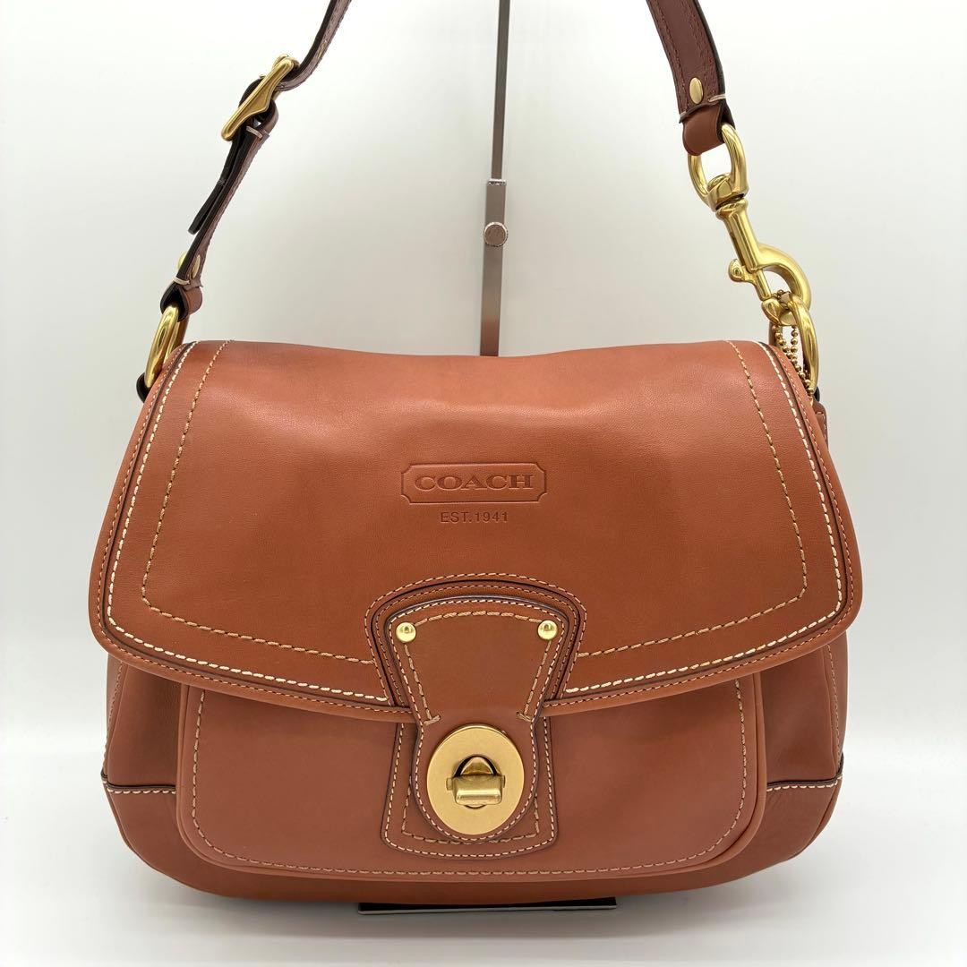 COACH Legacy One Shoulder Bag Brown Leather Turn Lock Pre-Owned Used 33x24x9 cm