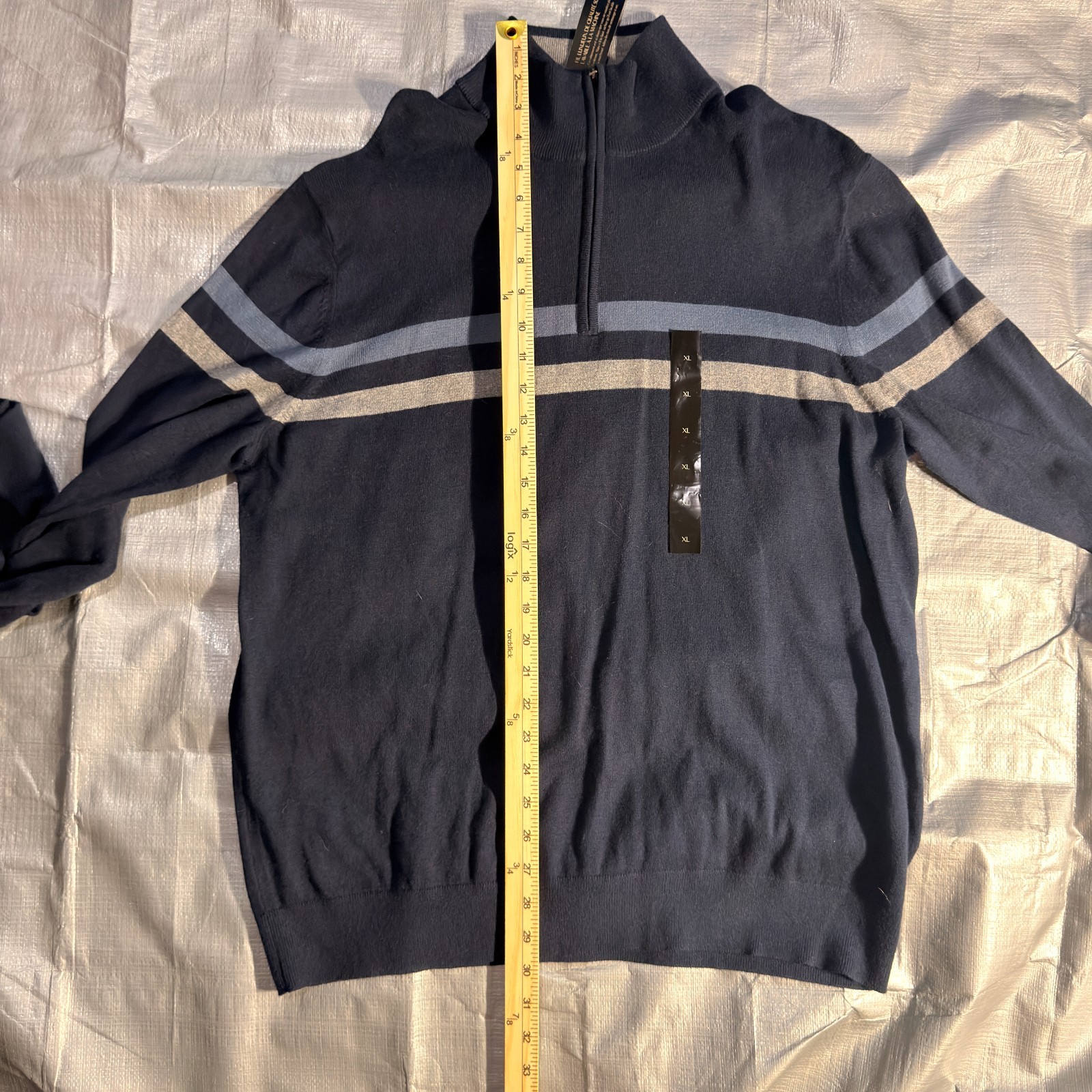 NWT Banana Republic Sweater Mens XL Blue Striped Premium Luxe Yarn 1/4 Zip $70