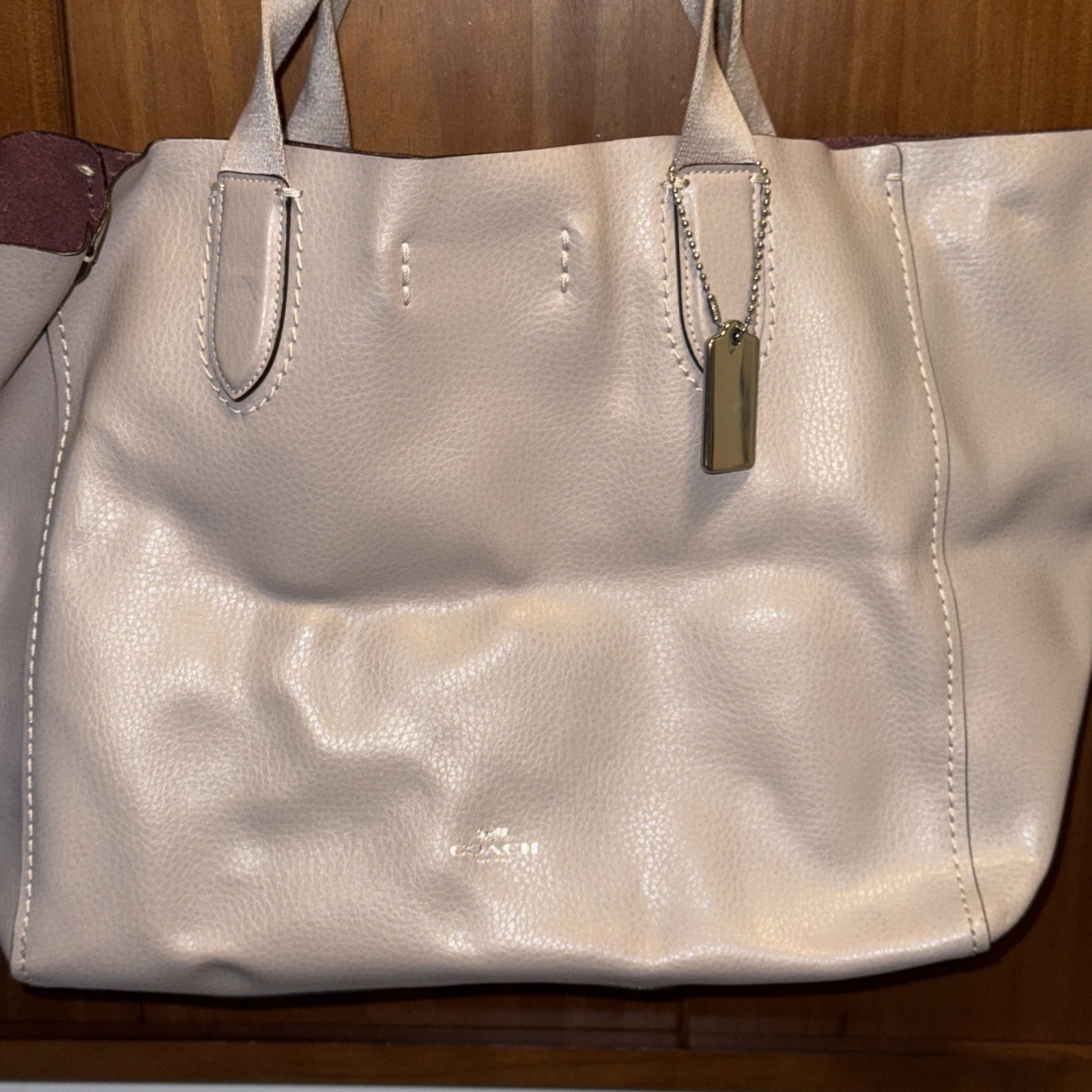 Coach F58660 Derby Tote Light Gray Super Soft Pebbled Leather Shoulder Bag