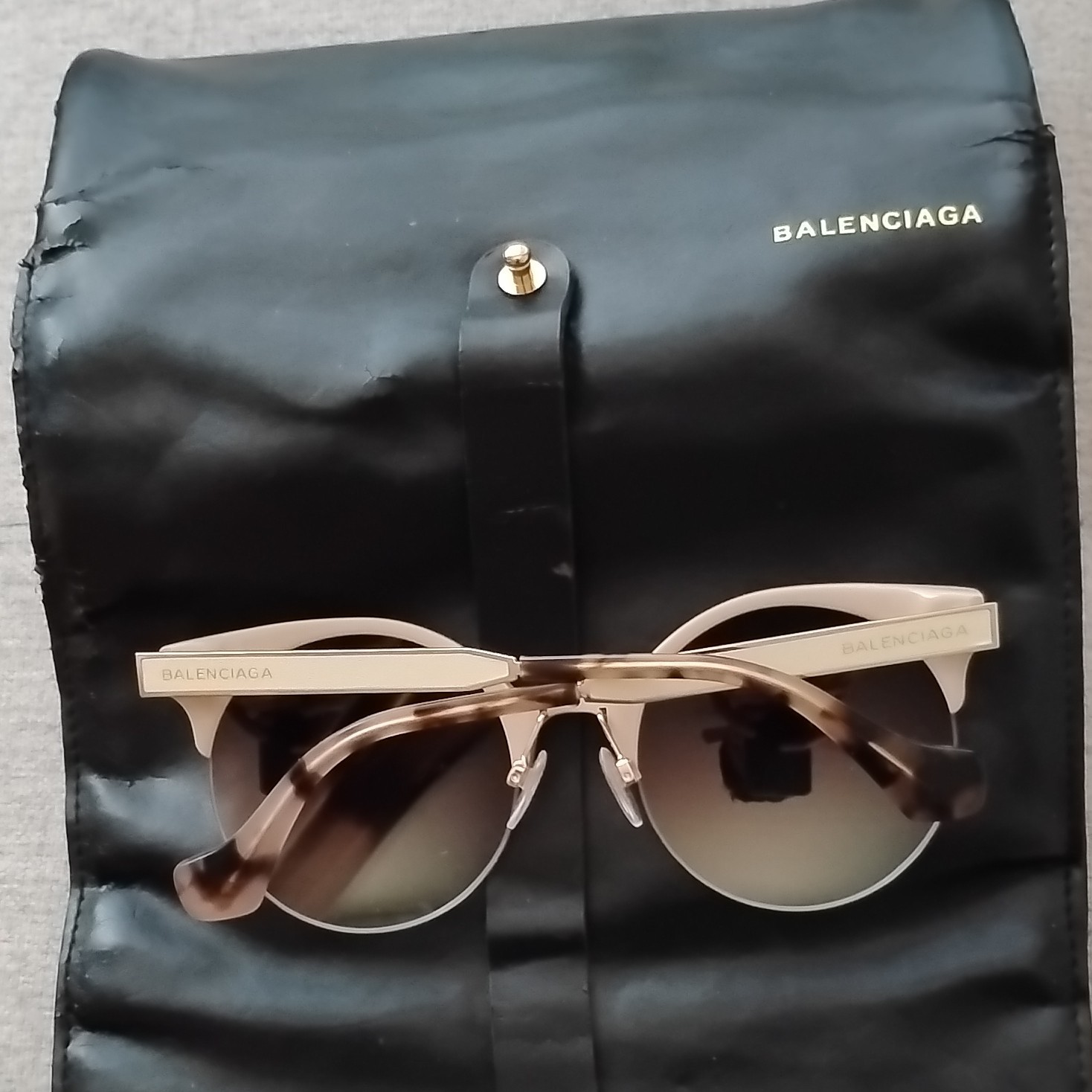 Balenciaga Beige Metal Cat Eye Sunglasses Brown Gradient Plastic Lenses