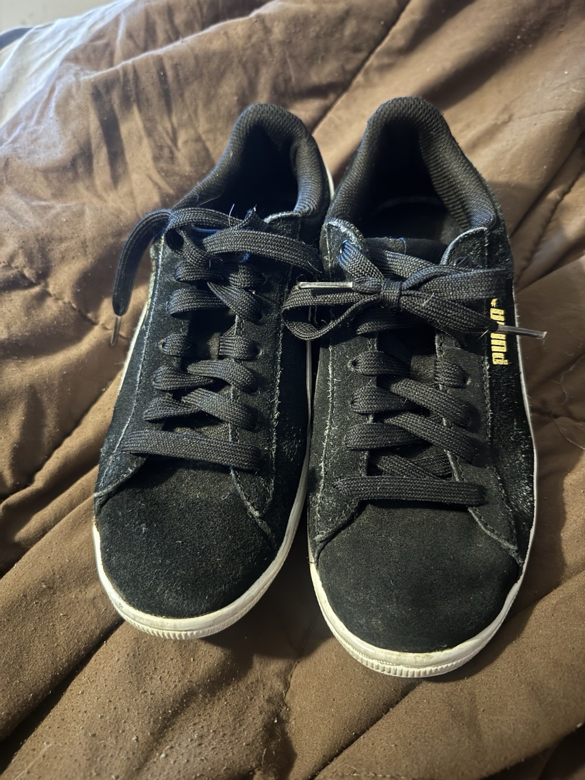 PUMA Womens Black/White Suede Low Top Lace-Up Sneakers Rubber Outsole