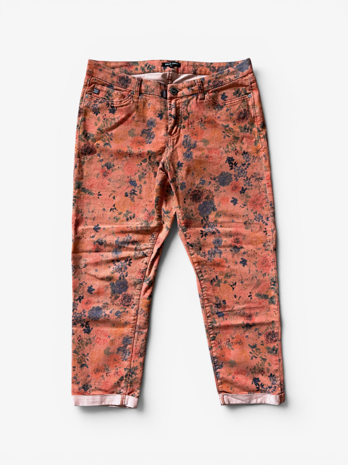 Dear John Coral Floral Print Ankle Skinny Jeans Womens Size 31 Guava Girl Boho