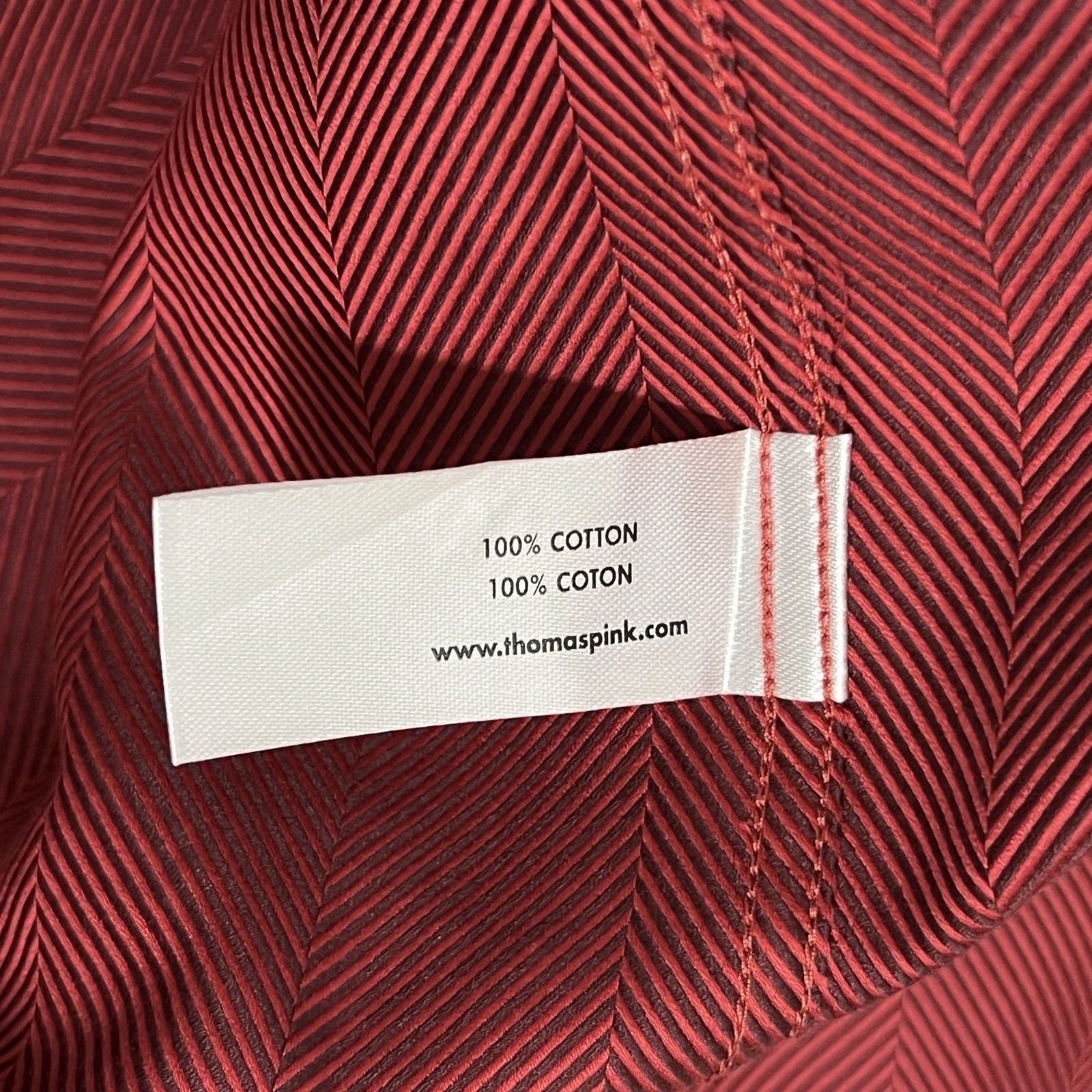 Thomas Pink Classic Fit Herringbone Dress Shirt Dark Shade Red Men 17.5 35 1/2