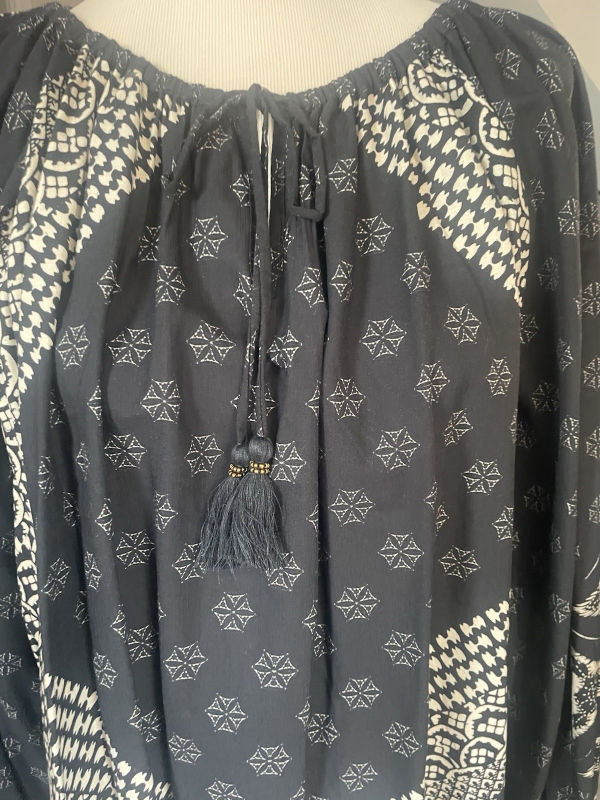 NEXT Women’s Bohemian Black/White Long Sleeved Gypsy Smock Blouse 10 NEW TAGS