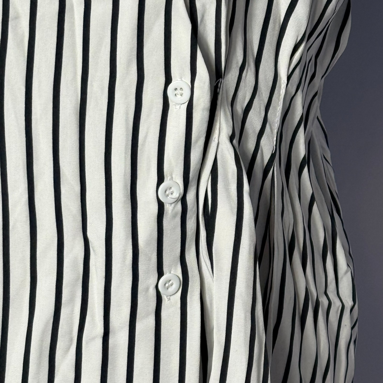 SHEIN LRG White Black Striped Blouse Asymmetrical Button Snap Collar Career Top
