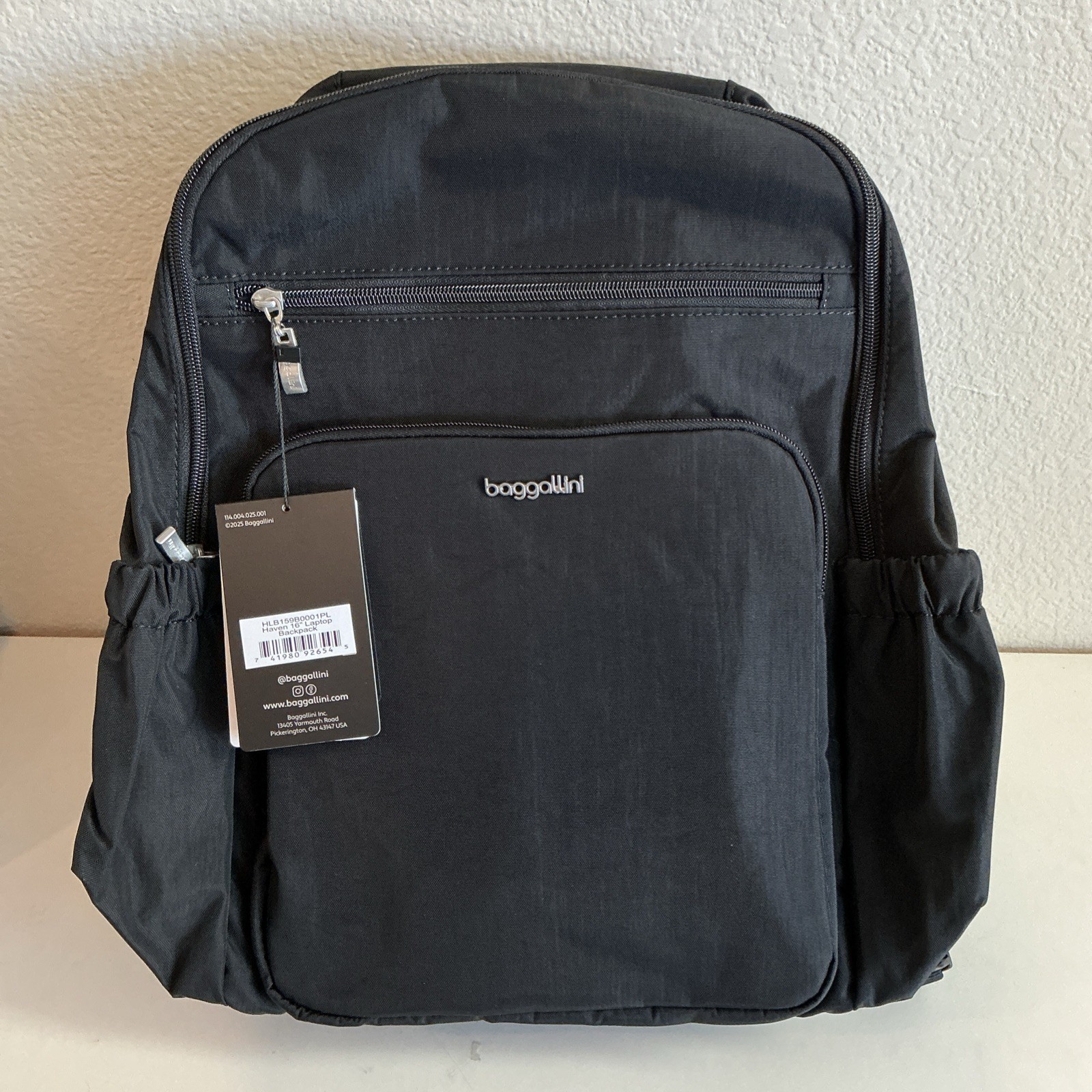 NEW Baggallini Everyday Laptop Backpack 16×14 Black Water-Repellent HAVEN