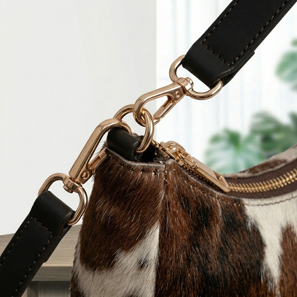 Genuine Cowhide Leather Tote Bag Hair-On Brown White Shoulder Handbag Western