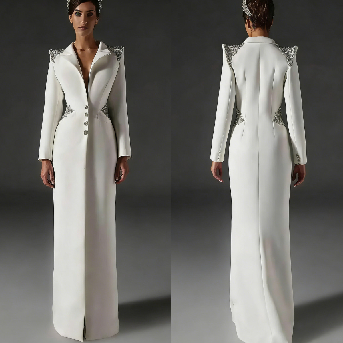 Rhinestone Women Suits for Prom White Full-Length Jacket 2026 Party Wedding Coat