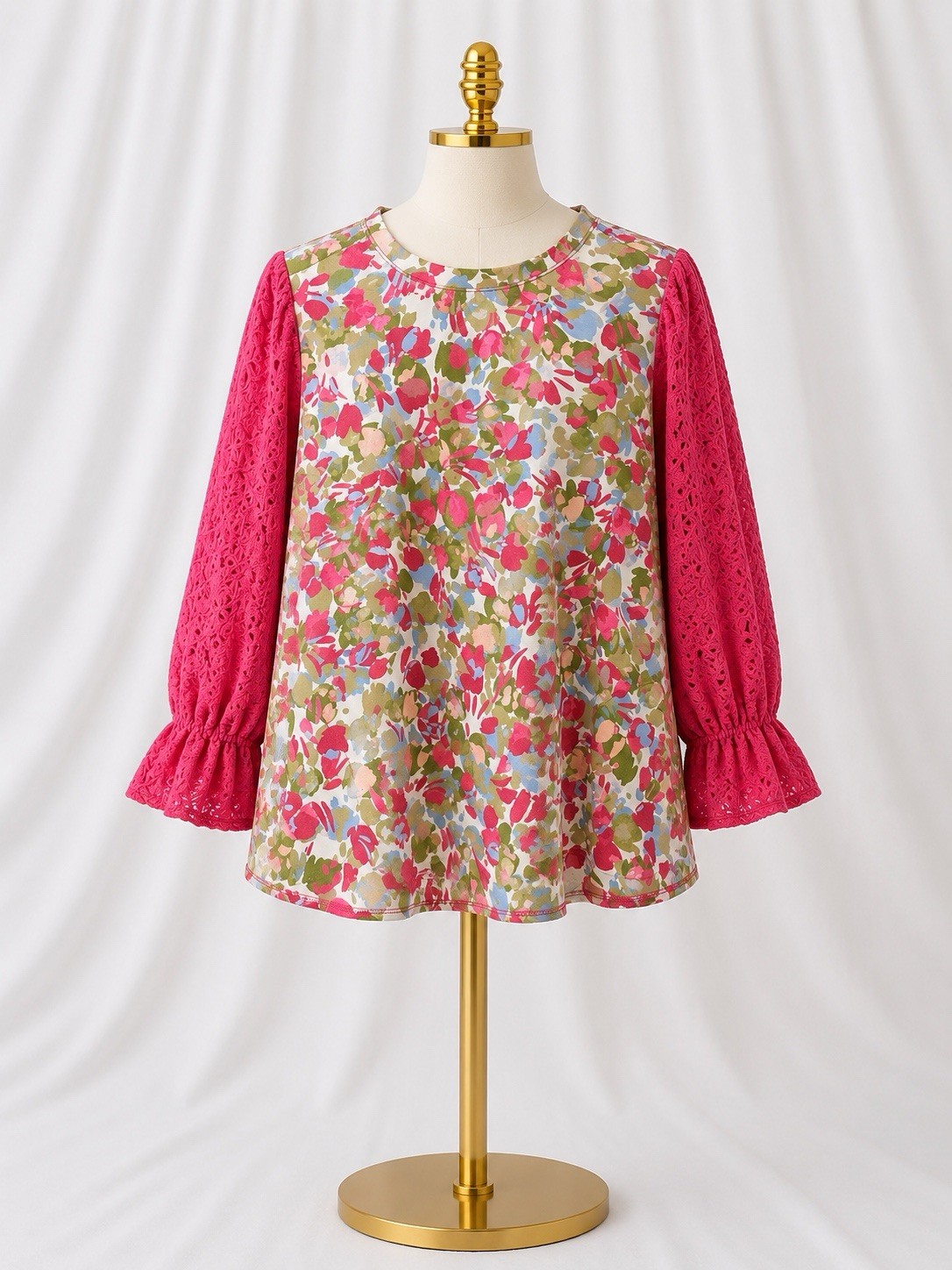 LOGO Lori Goldstein 3/4 Sleeve Top Eyelet Lace Sleeve Pink Rose Cloud Pockets 1x
