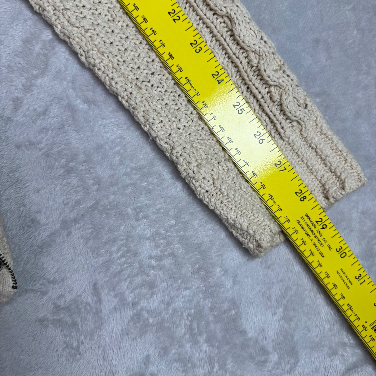 LL Bean Signature Women’s M Cream 100% Cotton Cable Knit Side Zip Sweater S