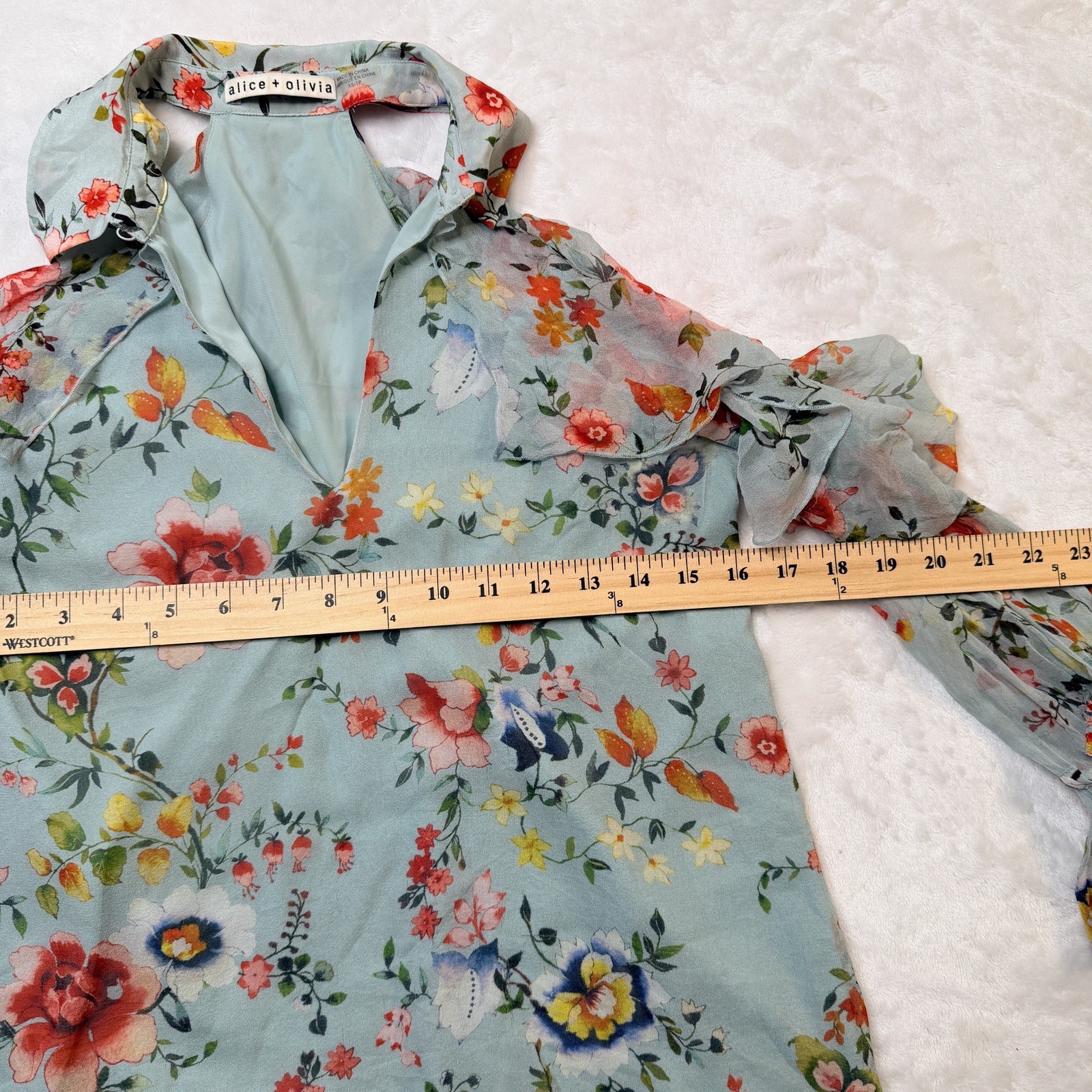 Alice + Olivia Blayne Floral Print Cold-shoulder Silk Top blouse,NWT