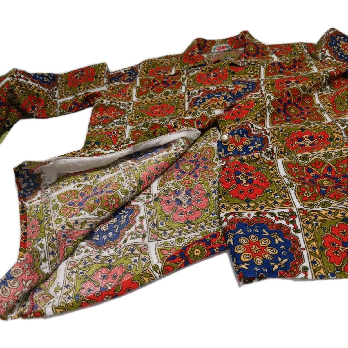 Vintage 70s Mod Floral Tapestry Button Front Shirt Women’s M Boho Retro Taiwan