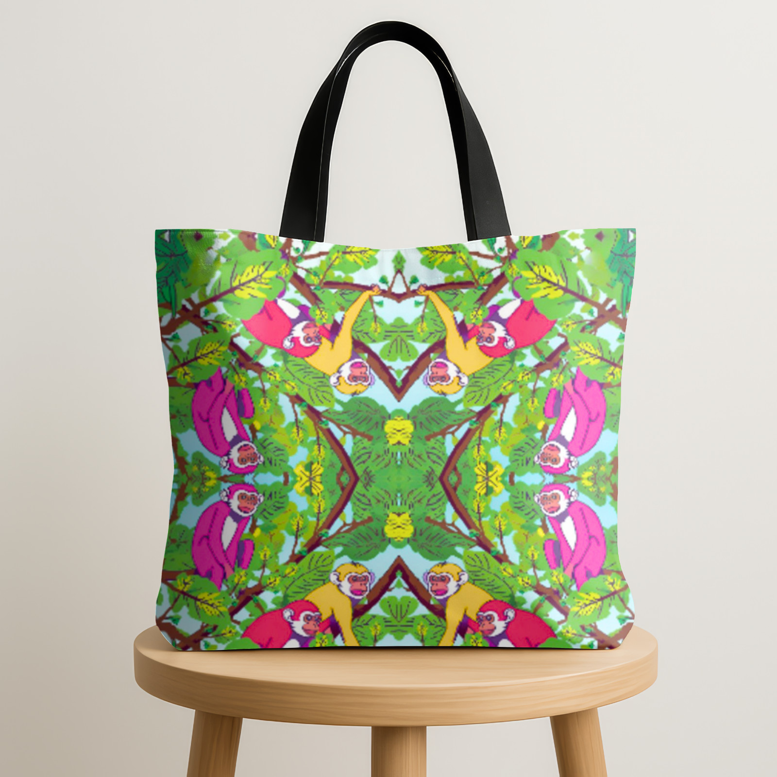 Monkey Around Limited Design Handmade Vinyl Cover Canvas Tote 17×17″ Made in USA