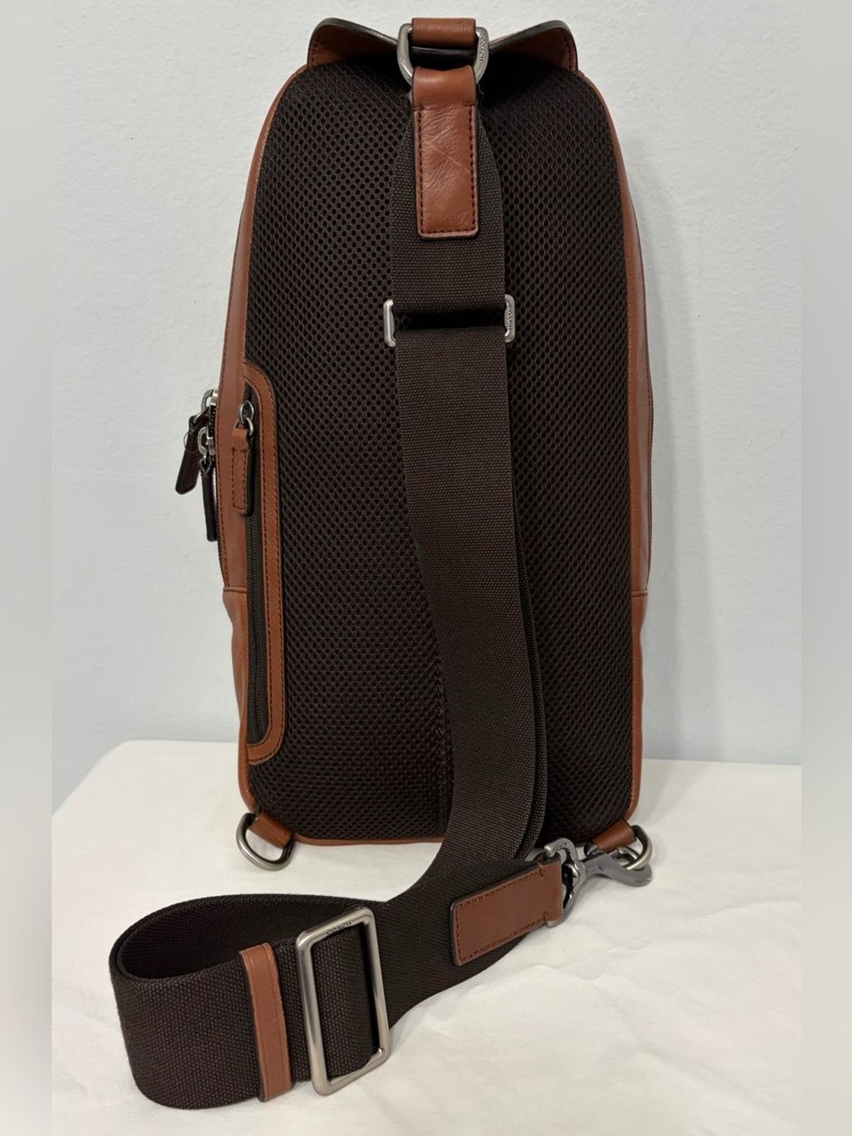 Coach Camden Leather Sling Pack (#F71344) in Tan Smoothed Leather w/ Black Strap