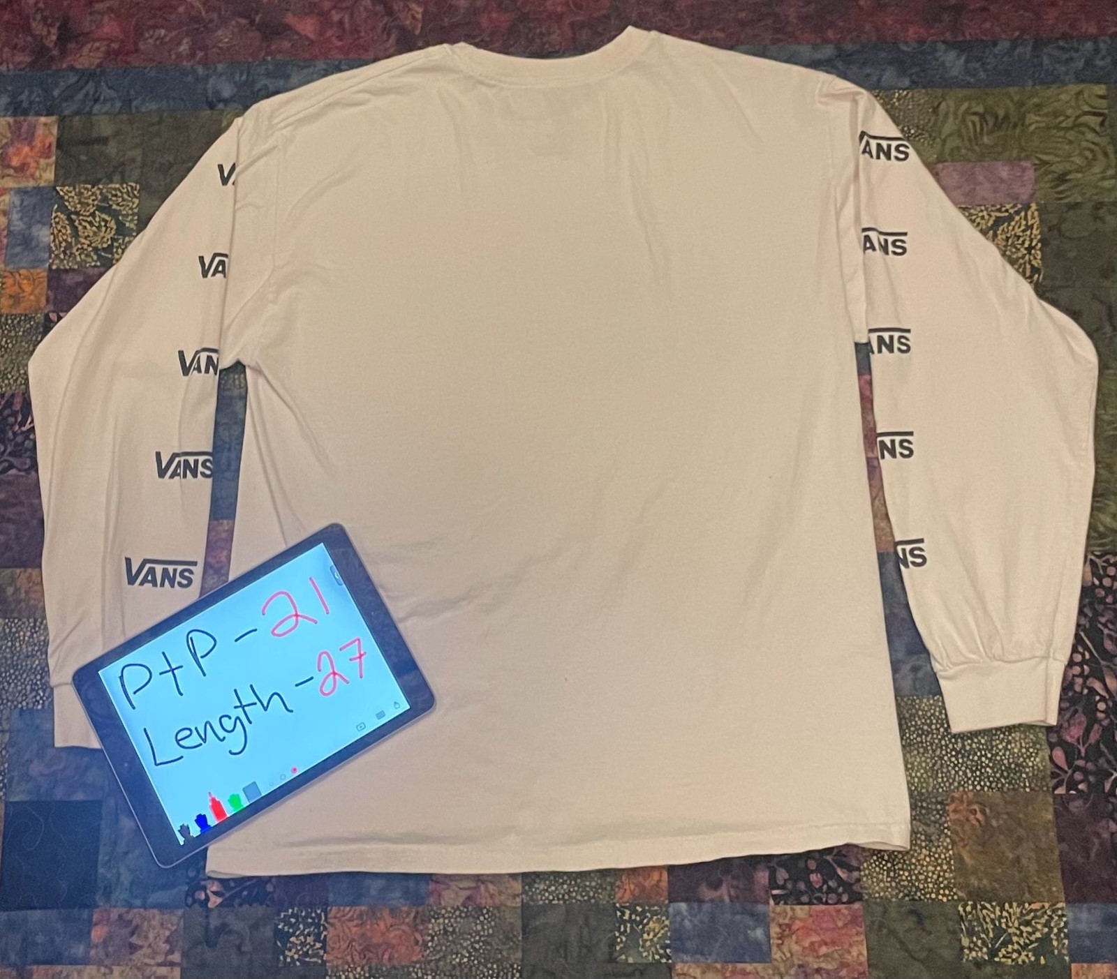 Vans Box Logo White Long Sleeve Graphic T-Shirt with Sleeve Print