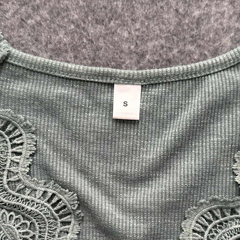 Sage Green Lace Trim V-Neck Henley Top Small Boho Cottagecore Soft Girl