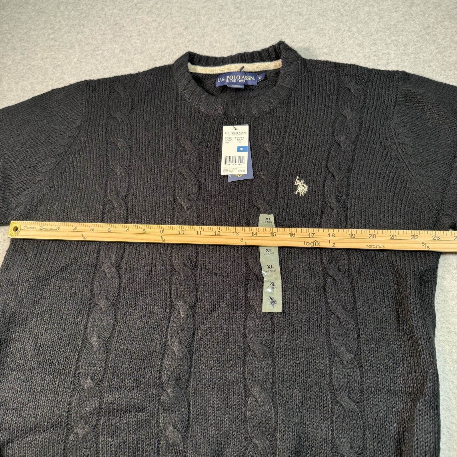 U.S. POLO ASSN Blue Crewneck Sweater White Pony Mens Sz XL Cable Knit NWT Preppy