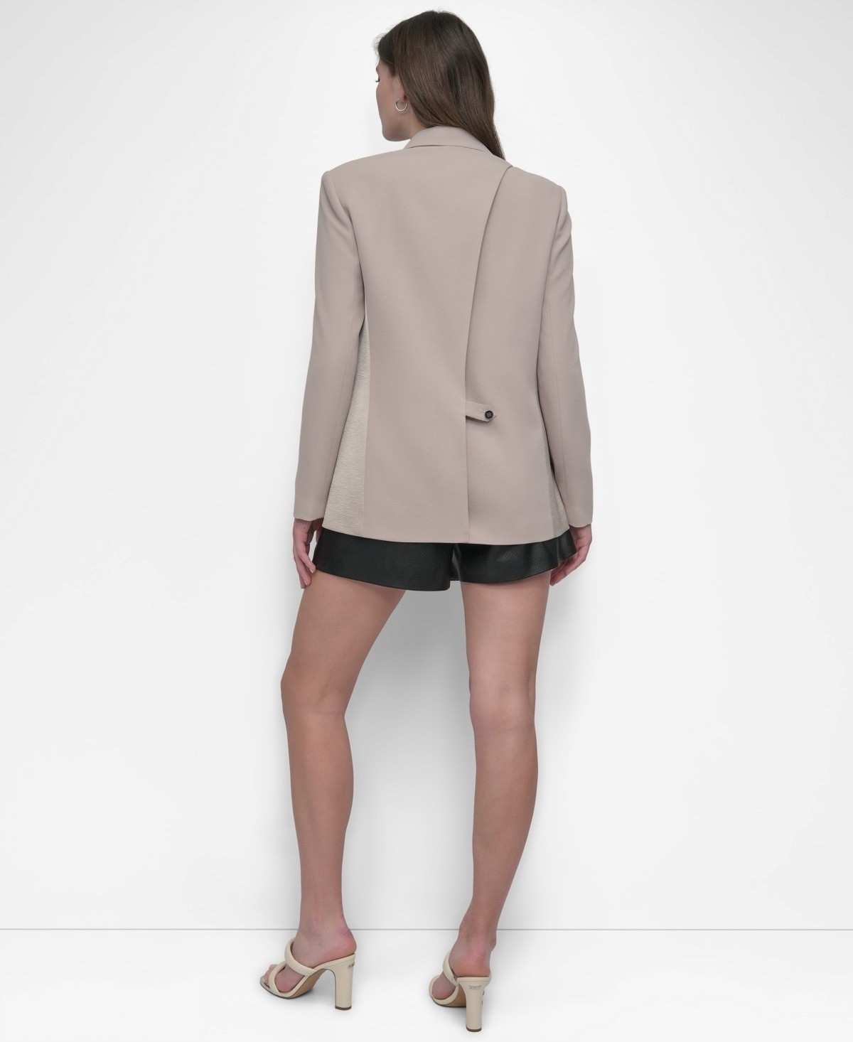 $179 Long-Sleeve Open-Back Jacket Women’s M Pebble Solid Collared Flap Pockets