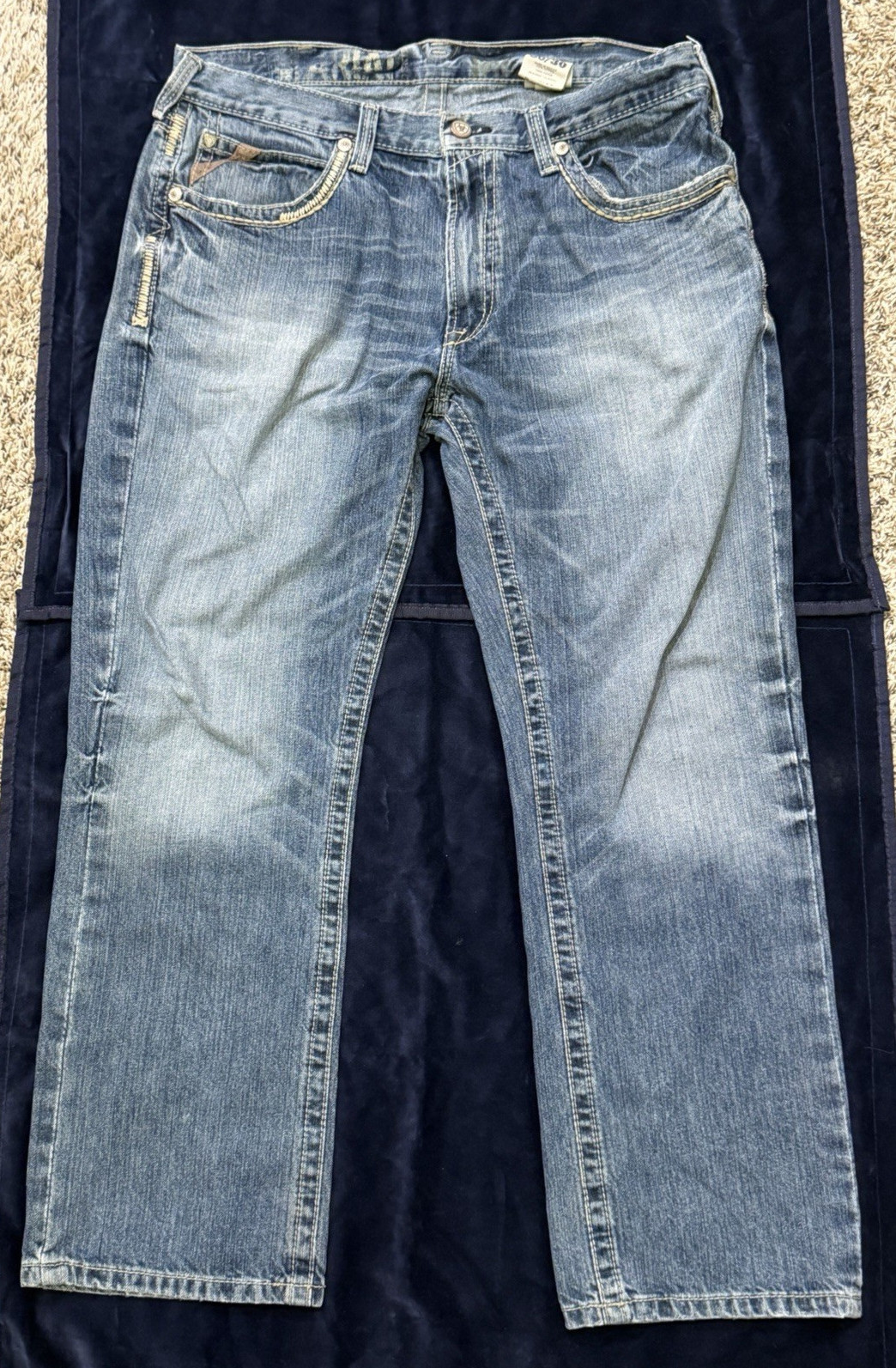 Ariat Mens Jeans 36×30 Bootcut Light Wash Heavy Stitch Western Denim