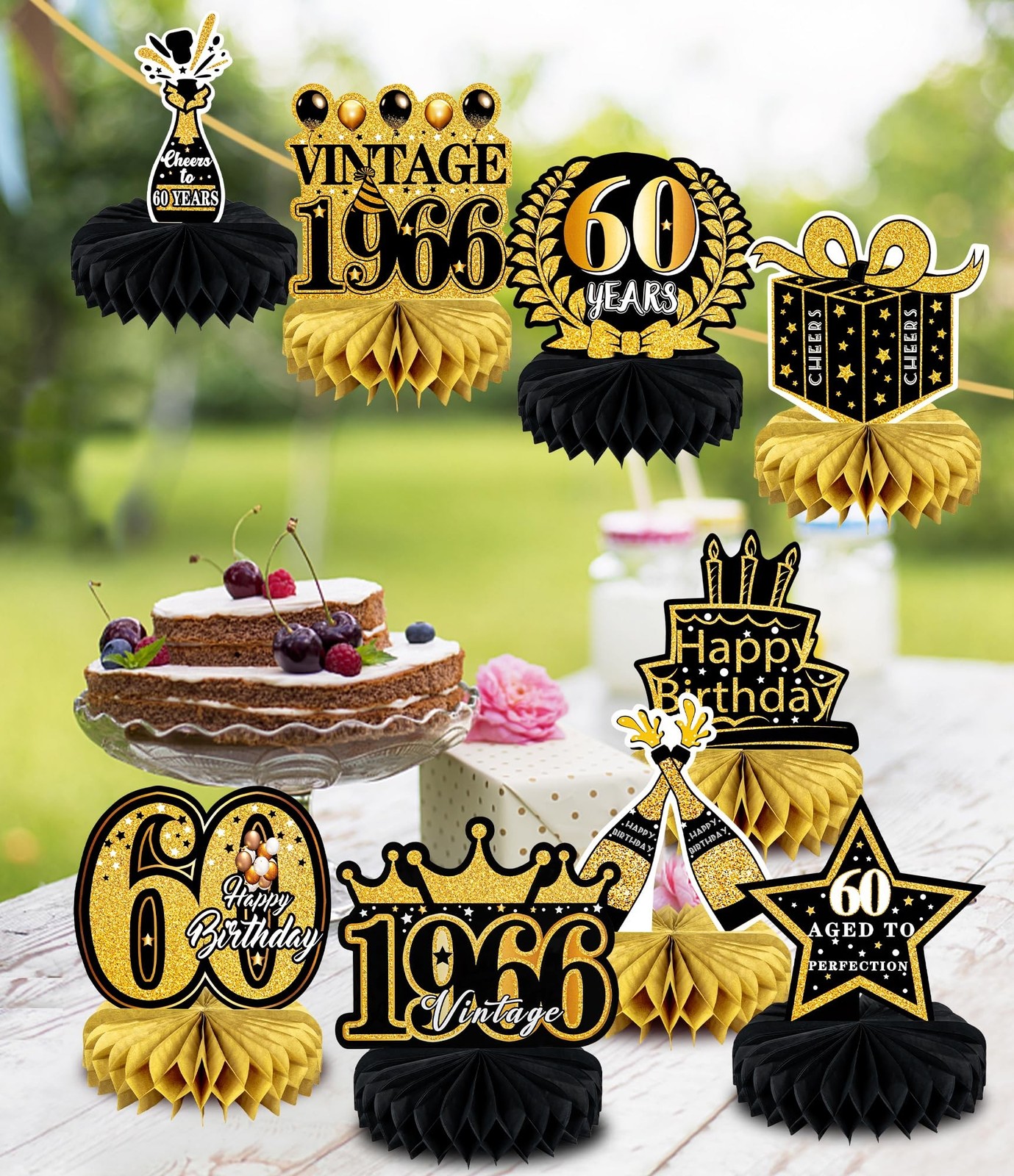 9 Pcs 60th Birthday Decoration for Men Women 60th Birthday Centerpieces for T…