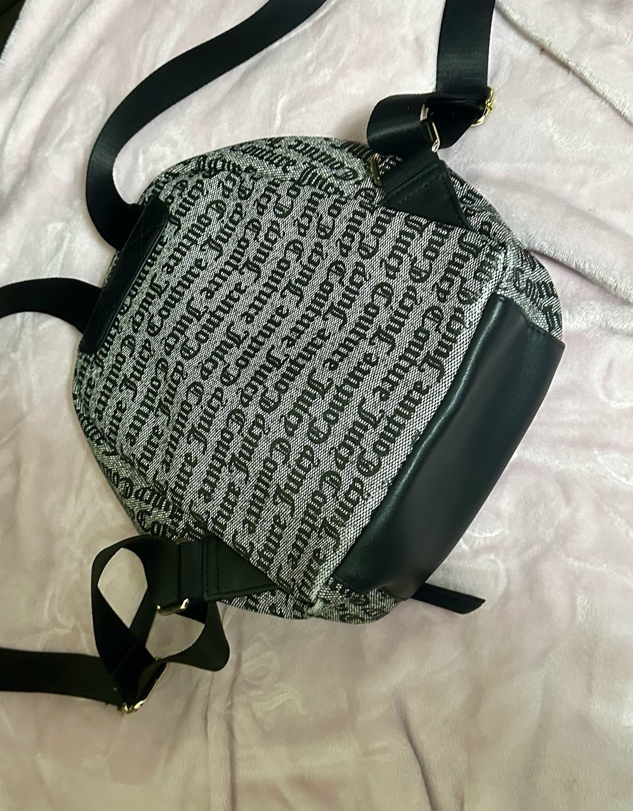 Juicy Couture Mini Backpack Black/Gray Logo Print Zip Outer Pockets