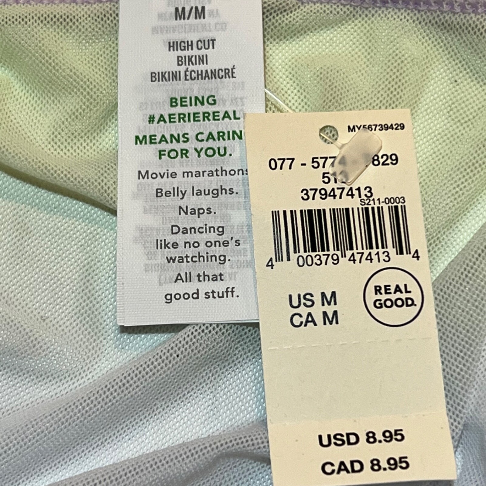 NWT AERIE High Cut Bikini Pantie Underwear XS-S-M-L-XL Purple Yellow Green Mesh