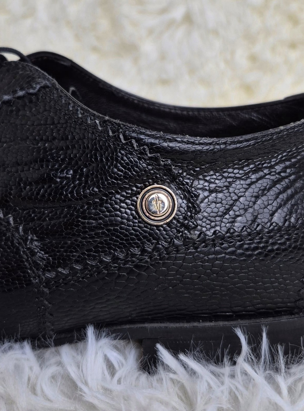 Cesare Paciotti Men’s Black Leather Reptile Embossed Pointed Toe Oxfords 10