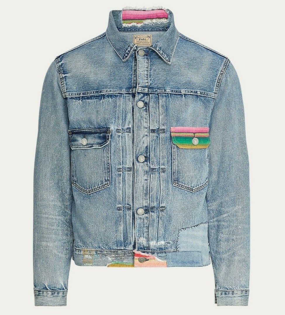 BTS Jimin Polo Ralph Lauren Repaired Patchwork Southwestern Denim Trucker Jacket