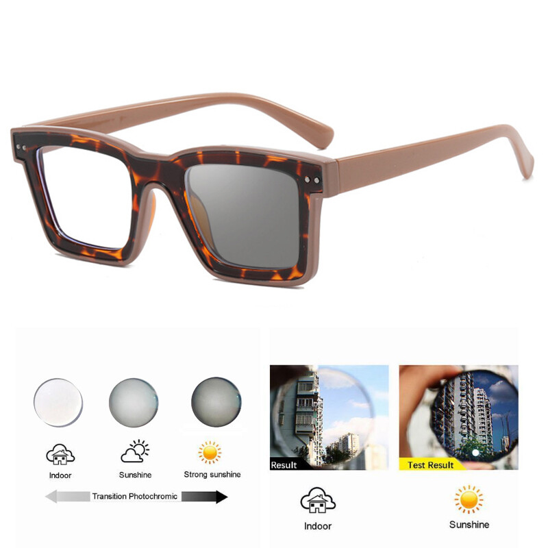 Men Women Square Photochromic Reading Glasses Shade Gray Lens Sunglasses Readers