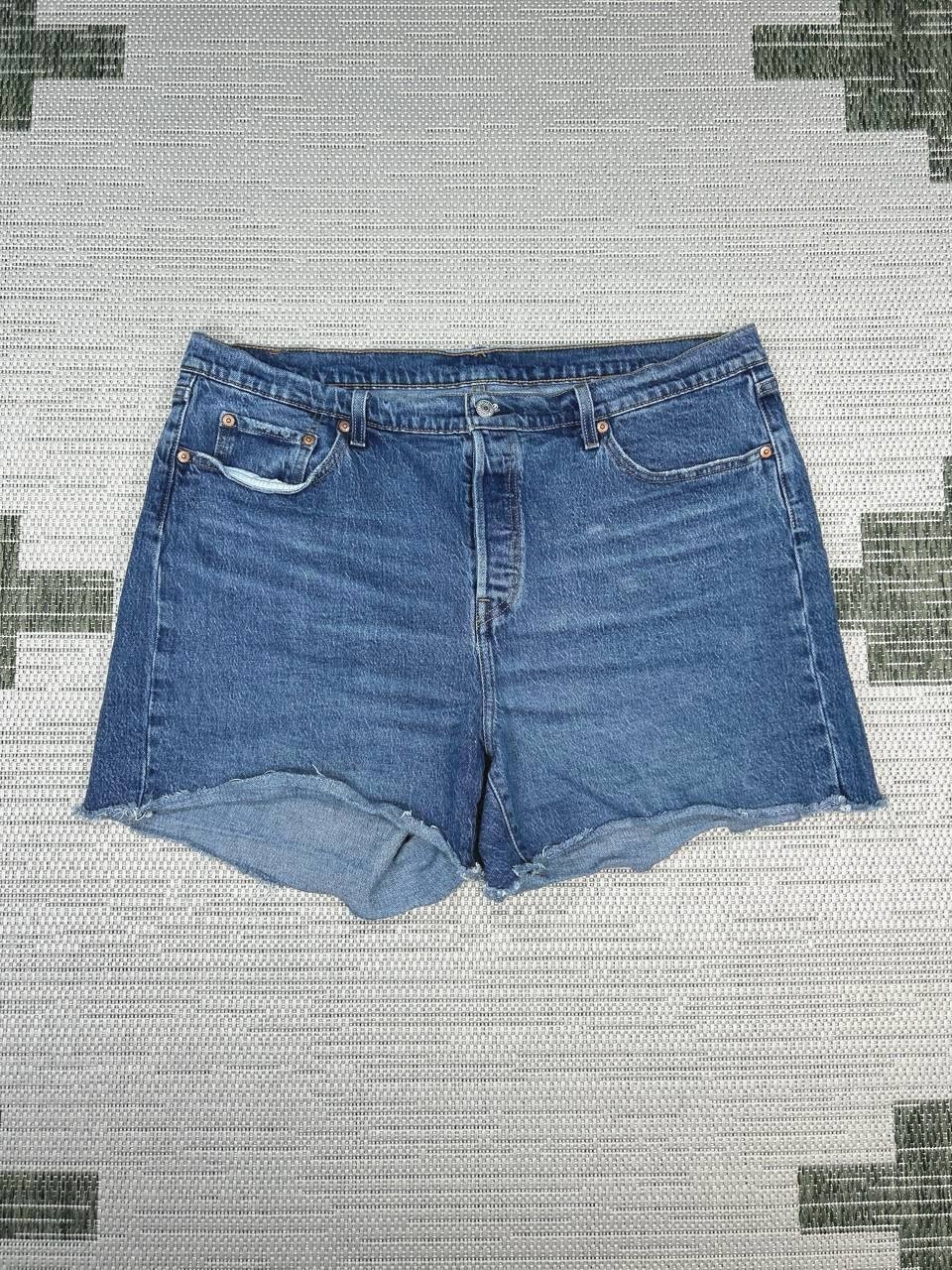Levis 501 Denim Shorts Womens 18 Blue Cotton Stretch Cut Off High Rise Classic