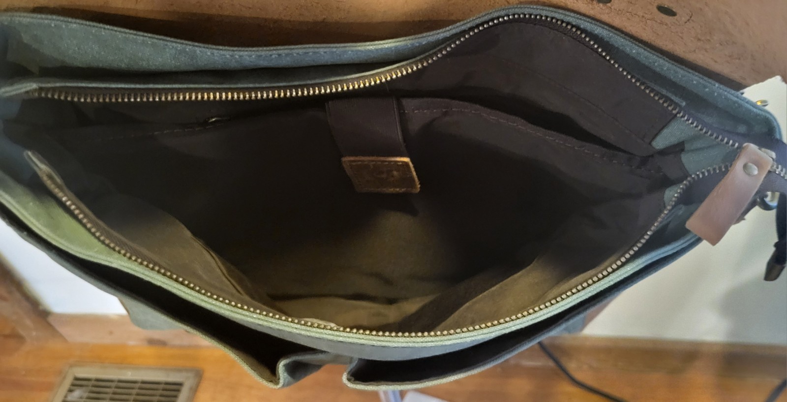 Ecosusi Green Canvas Brown Leather Messenger Bag Laptop