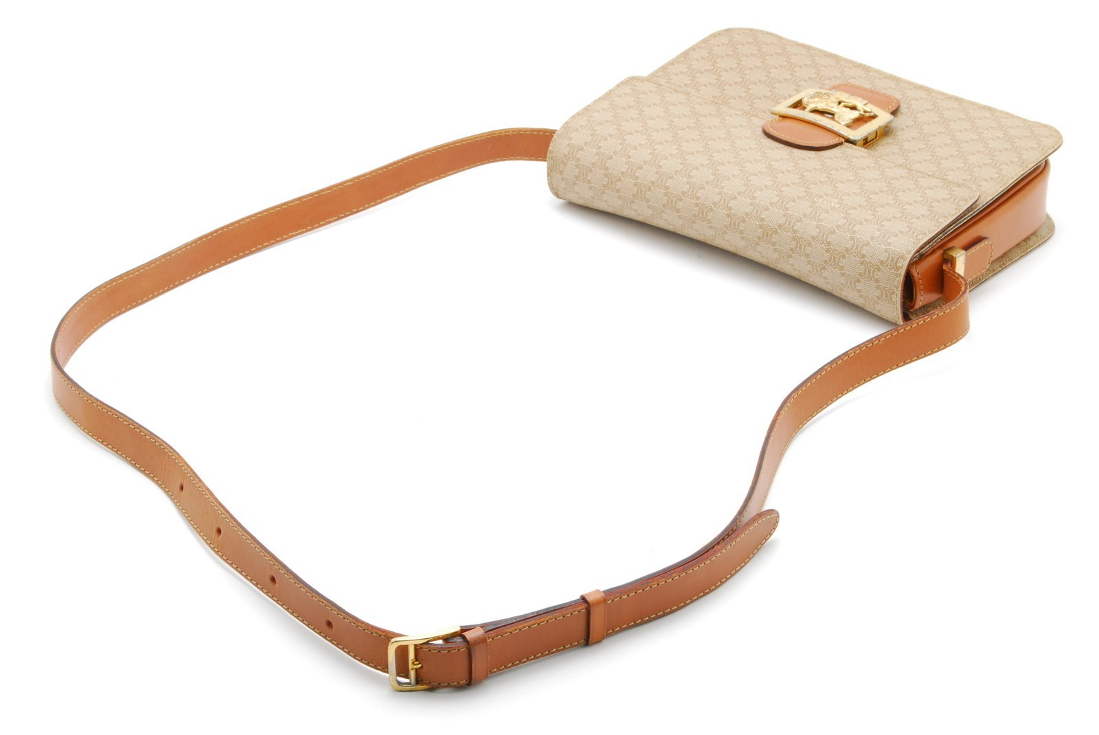 CELINE Shoulder Bag Horse Carriage Macadam PVC Leather Beige Vintage