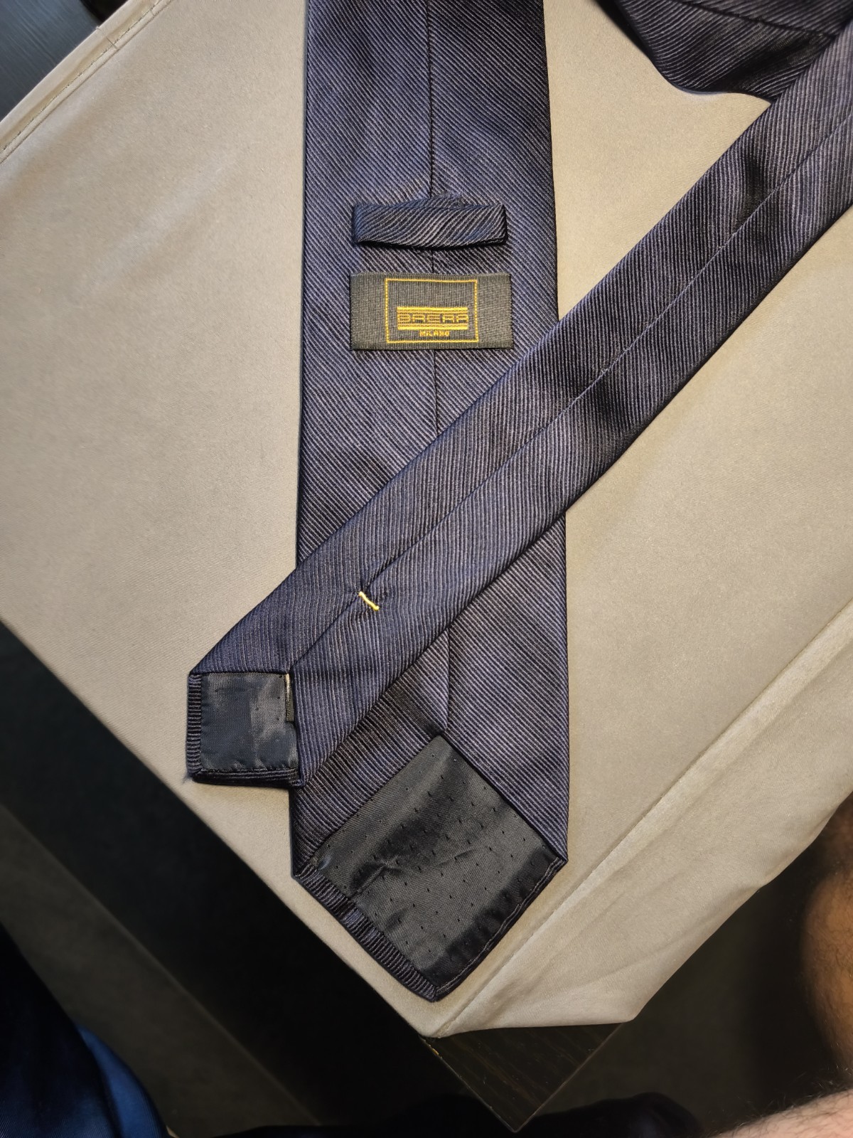Brera (Milan) – Navy Blue Solid Color Silk Tie Made In Italy Texture Stripes
